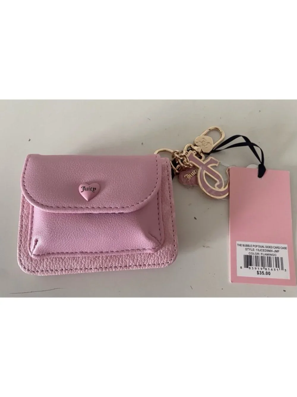 Juicy Couture The Bubble Pop Dual Sided Card Case In Flamingo Pink W/Charm NEW